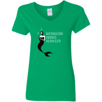 Mermaids Smoke Seaweed (Variant) - Ladies V-Neck T-Shirt